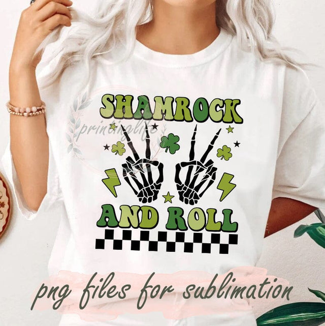 Shamrock And Roll Png, St Patrick's Day Png, Retro Design Png, Skeleton Hand Png, Lightning Bolt Png, Shamrock Sublimation Png, Digital Download Sublimation PrintingLife 