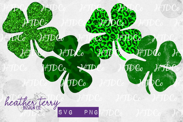 Shamrock sublimation bundle, Shamrock svg bundle, glitter Shamrock, St. Patricks Day svg, four leaf clover svg, leopard shamrock, lucky Sublimation Heather Terry Design Co. 