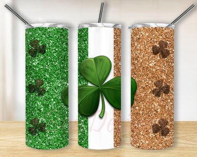 Shamrock Tumbler Design, Clover 20oz Skinny Tumbler, St Patrick's Day Tumbler Png, Irish Flag Glitter Tumbler Wrap, Digital Download Sublimation BouDesign 