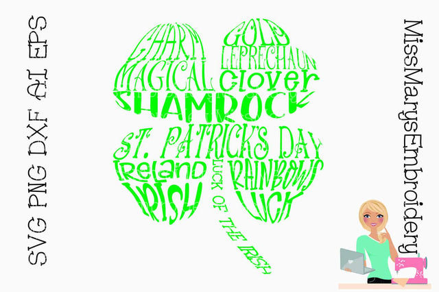 Shamrock Word Art SVG MissMarysEmbroidery 