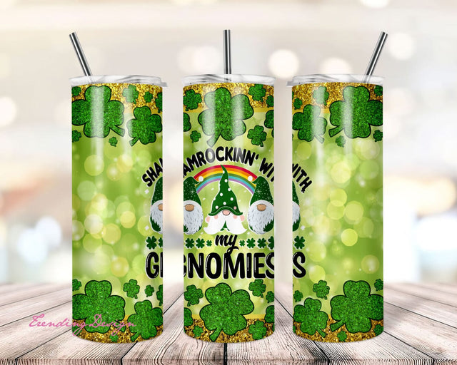 Shamrockin With Gnomies, St.Patick's Day, Leopard, Shamrocks 20oz Skinny Tumbler Sublimation Designs (Straight&Tapered) PNG Files Sublimation TrendingDesign 