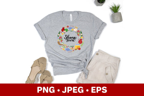 Shana Tova wreath sublimation design. Rosh Hashanah quote Sublimation LaBelezoka 