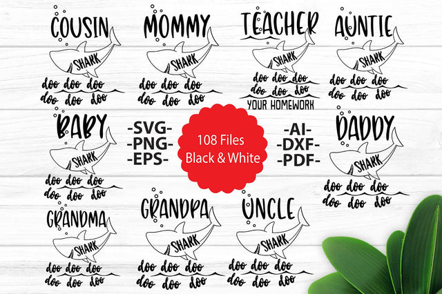 Shark Family Svg Auntie Shark Svg Daddy Shark Svg Grandma Shark Svg Grandpa Shark Svg Teacher Shark Svg Uncle Shark Svg Cousin Shark svg SVG 1uniqueminute 