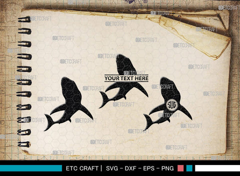 Shark Fish Monogram, Shark Fish Silhouette, Shark Fish SVG, Shark Fish Svg, Shark Fin Svg, Hammer Shark Svg, Great White Shark Svg, SB00317 SVG ETC Craft 