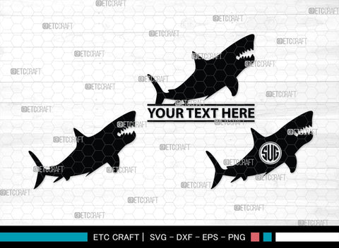Shark Fish Monogram, Shark Fish Silhouette, Shark Fish SVG, Shark Fish Svg, Shark Fin Svg, Hammer Shark Svg, Great White Shark Svg, SB00317 SVG ETC Craft 