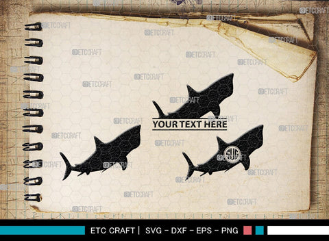 Shark Fish Monogram, Shark Fish Silhouette, Shark Fish SVG, Shark Fish Svg, Shark Fin Svg, Hammer Shark Svg, Great White Shark Svg, SB00317 SVG ETC Craft 