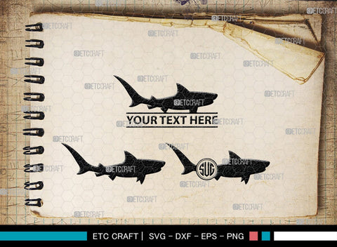 Shark Fish Monogram, Shark Fish Silhouette, Shark Fish SVG, Shark Fish Svg, Shark Fin Svg, Hammer Shark Svg, Great White Shark Svg, SB00317 SVG ETC Craft 