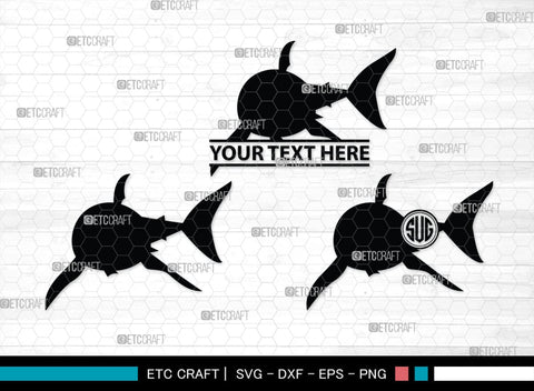 Shark Fish Monogram, Shark Fish Silhouette, Shark Fish SVG, Shark Fish Svg, Shark Fin Svg, Hammer Shark Svg, Great White Shark Svg, SB00317 SVG ETC Craft 