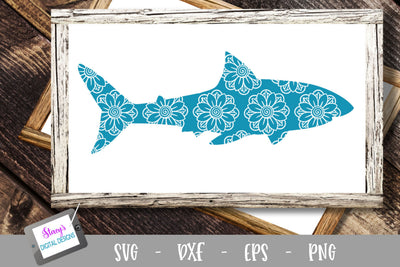 Shark SVG - Shark with floral mandala pattern SVG Stacy's Digital Designs 