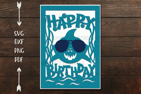 Shark svg,Birthday card svg, boy card svg, cricut card, Happy birthday card, papercut svg, paper cut svg, 5, 6, 7, 8, 9, 10, shark card svg, cricut card svg SVG kartcreationii 