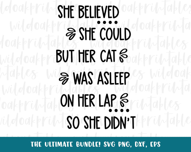 she believed she could but her cat was asleep on her lap so she didnt sticker svg quote, funny sarcastic svg sayings, svg bundles, sarcastic png clipart, sarcastic SVG WildOakSVG 