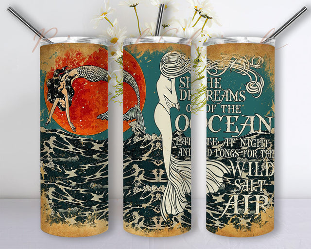She Dream Of The Ocean Sublimation Designs Downloads, Skinny Tumbler 20oz Design Download PNG Sublimation PixelChick 