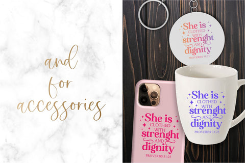 She is clothed with strenght and dignity, Christian SVG, Bible Verse SVG, Empowered Woman, SVG Cut File, Christian Sayings for Women, Motivational SVG, Inspirational SVG, Proverbs, SVG for Shirts, Spiritual SVG, SVG Cut File, Religious SVG, Scripture SVG SVG KatineDesign 