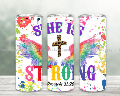 She is Strong 20oz Skinny Christian Tumbler Wrap Sublimation Design Templates PNG, Proverbs God Jesus Bible Quote Tumbler Sublimation ToriDesigns 