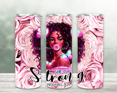 She is strong 20oz skinny tumbler png, afro woman png, glitter tumbler png, black woman png, sublimate designs download Sublimation ToriDesigns 