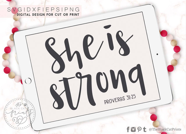 She is strong | Bible verse cut file SVG TheBlackCatPrints 