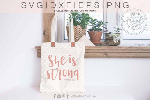 She is strong | Bible verse cut file SVG TheBlackCatPrints 