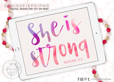 She is strong | Bible verse cut file SVG TheBlackCatPrints 