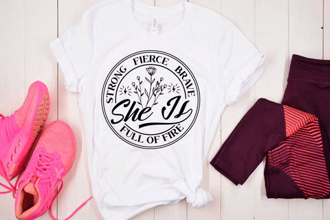 she is strong fierce brave full of fire svg, girl power svg bundle, woman quotes svg SVG BB Type Studios 