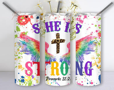 She is Strong Proverbs 31 Tumbler Straight PNG Digital Download, Christian Bible Verse 20oz Skinny Tumbler Sublimation Design Templates Sublimation PixelChick 