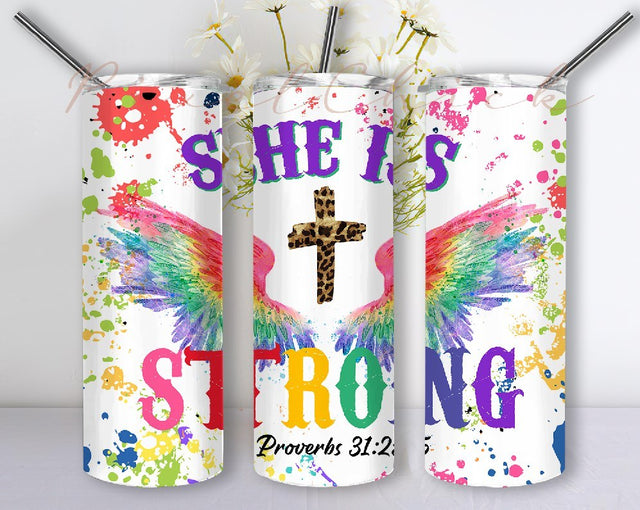 She is Strong Proverbs 31 Tumbler Straight PNG Digital Download, Christian Bible Verse 20oz Skinny Tumbler Sublimation Design Templates Sublimation PixelChick 