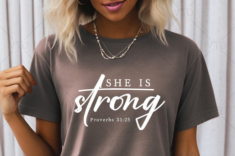 She is Strong Svg Png Files, Scripture Svg, Proverbs 31 25, Bible Quote Svg, Bible Verse Svg, Religion Shirt Svg, Motivational Inspirational Quotes Sayings Svg SVG DesignDestine 