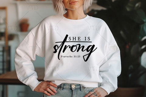 She is Strong Svg Png Files, Scripture Svg, Proverbs 31 25, Bible Quote Svg, Bible Verse Svg, Religion Shirt Svg, Motivational Inspirational Quotes Sayings Svg SVG DesignDestine 