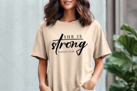She is Strong Svg Png Files, Scripture Svg, Proverbs 31 25, Bible Quote Svg, Bible Verse Svg, Religion Shirt Svg, Motivational Inspirational Quotes Sayings Svg SVG DesignDestine 