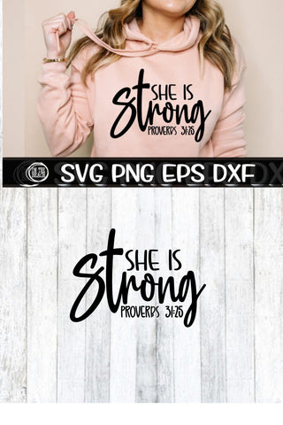 She Is Strong SVG- Proverbs - Cross - Easter - PNG EPS DXF SVG On the Beach Boutique 