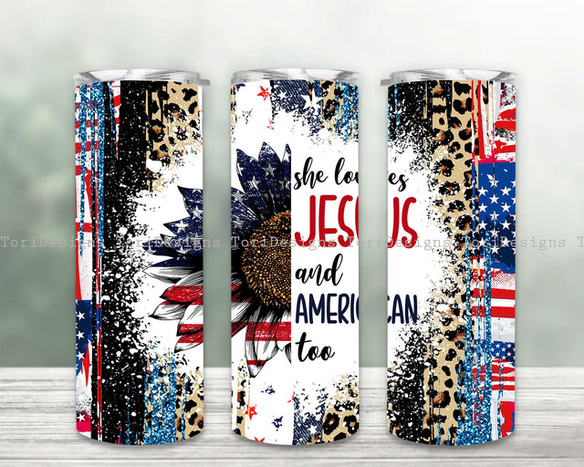 She Loves Jesus And America Too 4th of July Tumbler PNG, Patriotic Tumbler Sublimation Design Download Sublimation ToriDesigns 