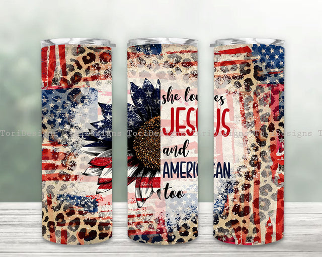 She Loves Jesus And America Too 4th of July Tumbler PNG, Patriotic Tumbler Sublimation Design Download, USA Flag Tumbler Wrap, Patriotic Tumbler Download Sublimation ToriDesigns 