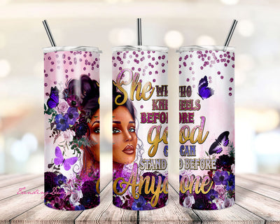 She Who Kneels Before God Sublimation Design Wraps, 20 oz Skinny Tumbler PNG Download DIGITAL, Afro American Women Gift, Religious Tumbler Sublimation TrendingDesign 