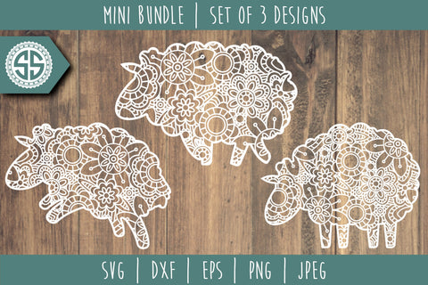 Sheep Mandala Zentangle Mini Bundle - Set of 3 SVG SavoringSurprises 