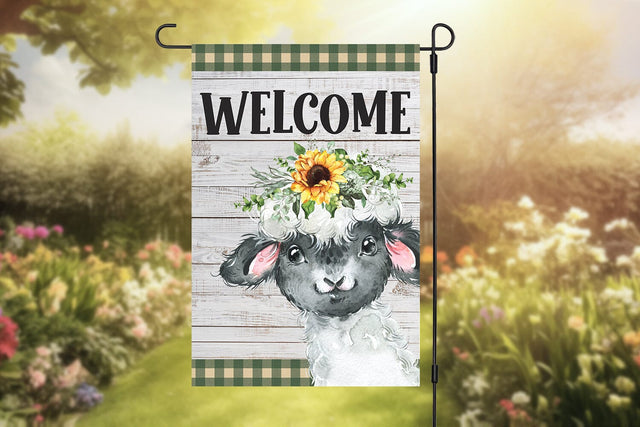Sheep with Sunflowers 12 x 18 Garden Flag Sublimation Sublimation BijouBay 