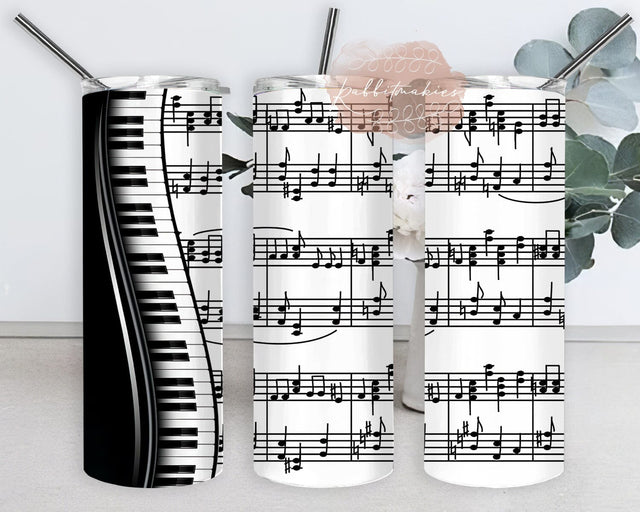 Sheet Music 20oz Skinny Tumbler, Keyboard Piano Design Tumbler, Music Notes Tumbler Wrap, Piano Sublimation Design, Music Lover Gift, Digital Download Sublimation Rabbitmakies 