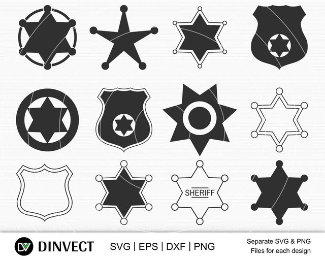 Sheriff badge (Sheriff star). Cut files for Cricut. Clip Art silhouettes (eps, svg, pdf, png, dxf, jpeg). SVG Dinvect 