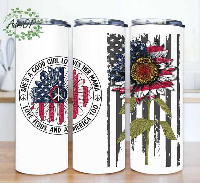 She's A Good Girl Loves Her Mama Design Png, Sunflower American Flag 20oz Skinny Tumbler, Love Jesus Tumbler Design, Mother Day Gift, Instant Download Sublimation AdriOP 