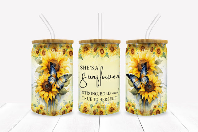 She's A Sunflower 16 oz Glass Can Sublimation Wrap Sublimation BijouBay 