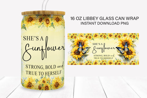 She's A Sunflower 16 oz Glass Can Sublimation Wrap Sublimation BijouBay 