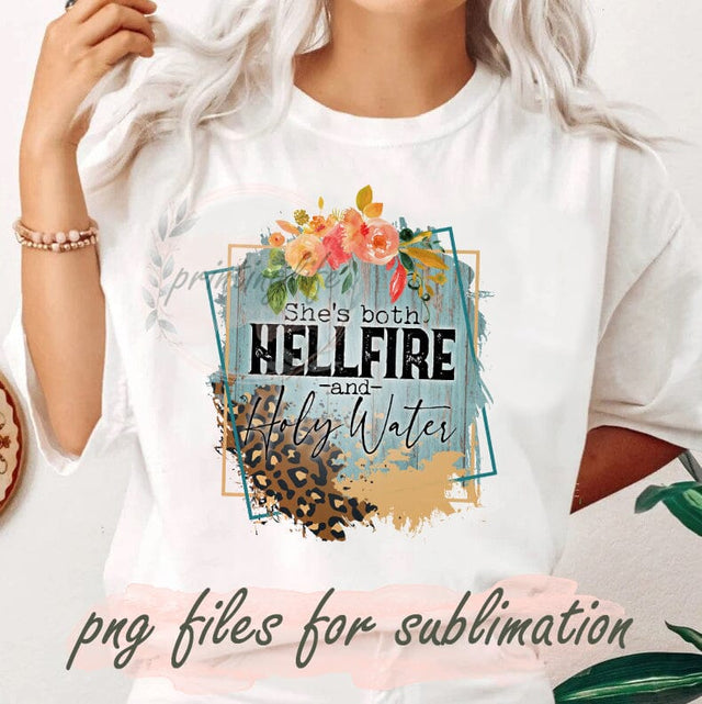 She's Both Hellfire And Holy Water Png, Leopard Png, Country Design Png, Retro Sublimation Design, Instant Download Sublimation PrintingLife 