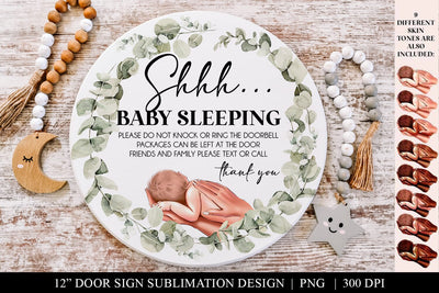 Shhh Baby Sleeping Door Hanger PNG with Various Skin Tones Sublimation BijouBay 
