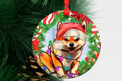 Shiba Inu Christmas Ornament Png,Western Christmas Ornament Png, Round Christmas Ornament, Dog Christmas Ornament Sublimation Design Download Sublimation BOO-design 