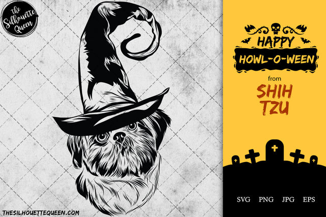 Shih Tzu dog svg portrait clipart vector graphic art Witch hat Halloween dog Cricut cut file cuttable design SVG Loveleen Kaur 