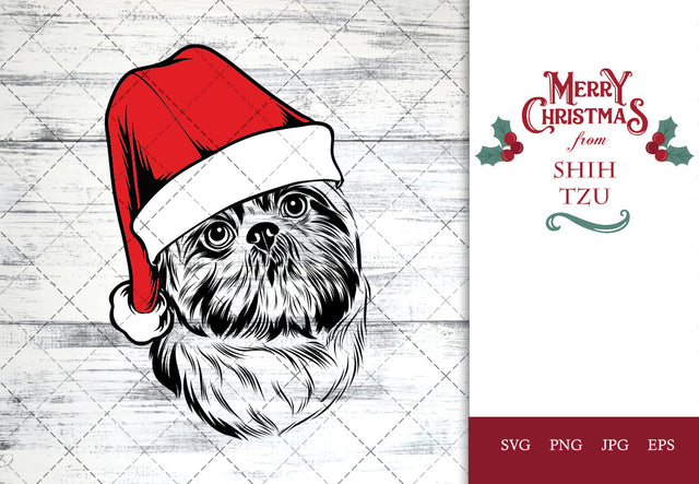 Shih Tzu dog svg portrait clipart vector graphic art Xmas hat Christmas dog Cricut cut file cuttable design SVG Loveleen Kaur 