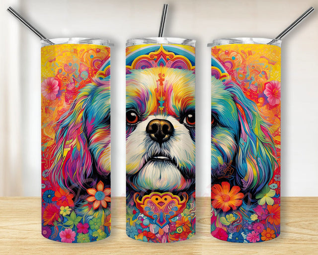 Shih Tzu Floral 20oz Skinny Tumbler Png, Dog Breed Stainless Steel Tumbler, Dog Mom Gift, Shih Tzu Gift, Dog Mom, Floral Tumbler, Instant Download Png File Sublimation BouDesign 