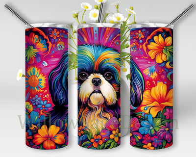 Shih Tzu Floral 20oz Skinny Tumbler Png, Dog Breed Stainless Steel Tumbler, Dog Mom Gift, Shih Tzu Gift, Dog Mom, Floral Tumbler, Instant Download Png File Sublimation WillowSageDesign 