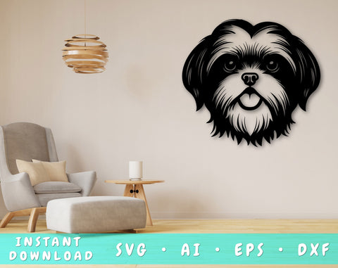 Shih Tzu Laser SVG Cut File, Shih Tzu Glowforge File, Shih Tzu DXF, Shih Tzu Wall Art SVG SVG HappyDesignStudio 