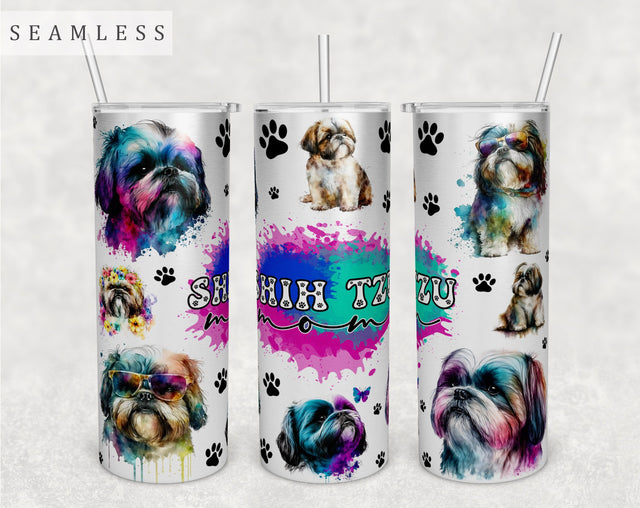 Shih Tzu Mom Tumbler Wrap, 20oz Skinny Tumbler Sublimation Design, Shih Tzu Mama Tumbler PNG Sublimation HappyDesignStudio 