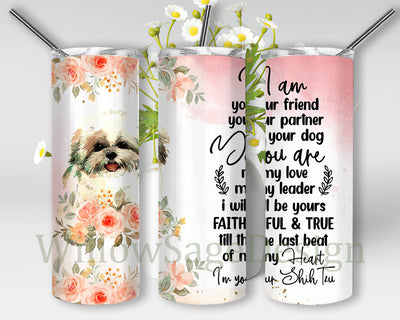 Shih Tzu Tumbler Png, Shih Tzu Floral 20oz Skinny Tumbler, Dog Floral Tumbler Wrap, Dog Mom Design Tumbler, Dog Sublimation Design, Digital Download Sublimation WillowSageDesign 