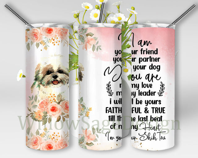 Shih Tzu Tumbler Png, Shih Tzu Floral 20oz Skinny Tumbler, Dog Floral Tumbler Wrap, Dog Mom Design Tumbler, Dog Sublimation Design, Digital Download Sublimation WillowSageDesign 